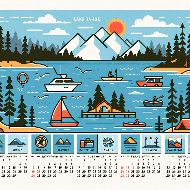 calendar with Lake Tahoe and recreational icons