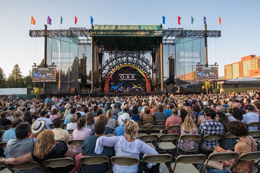 Crowd enjoying a music festival at Harvey\'s Outdoor Arena in Lake Tahoe