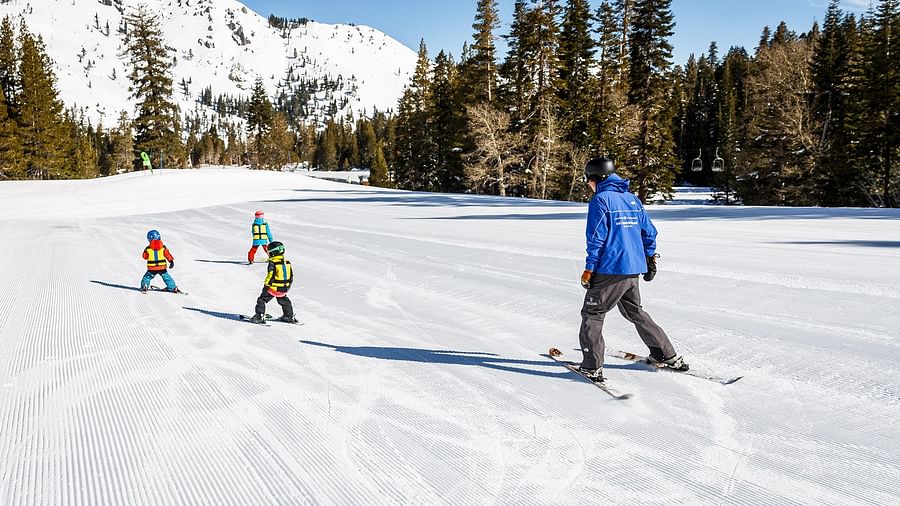 Group of skiers enjoying the slopes in North Lake Tahoe