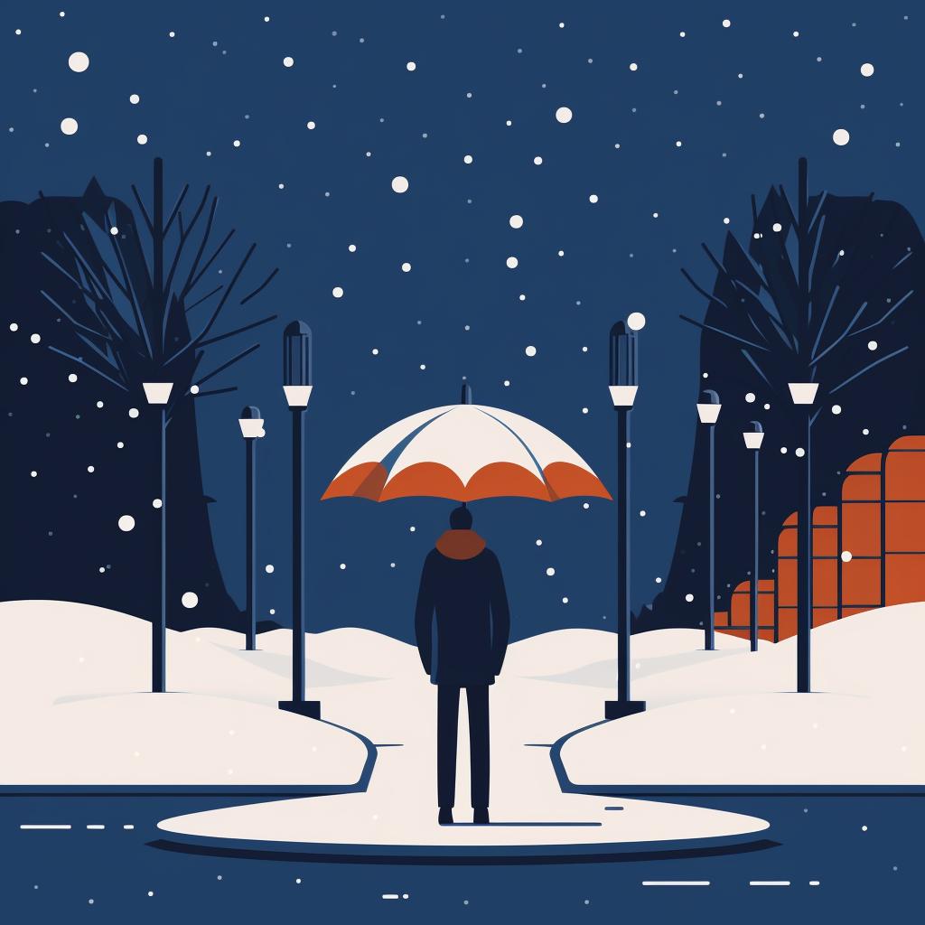 A person finding shelter in a snowstorm