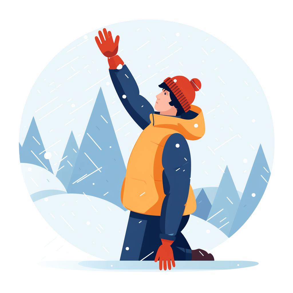 A person signaling for help in a snowstorm