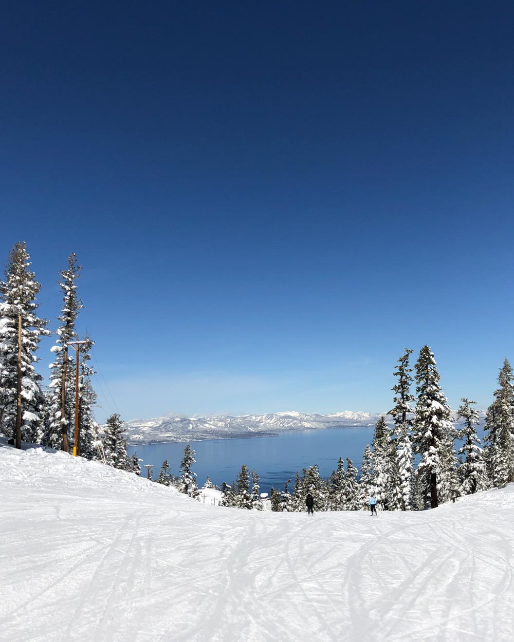 Snowy ski slopes at Heavenly Mountain Resort in Lake Tahoe