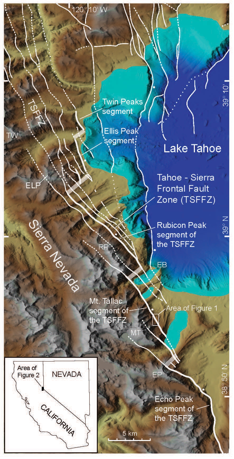 Interactive map of Lake Tahoe highlighting tourist destinations and adventure activities