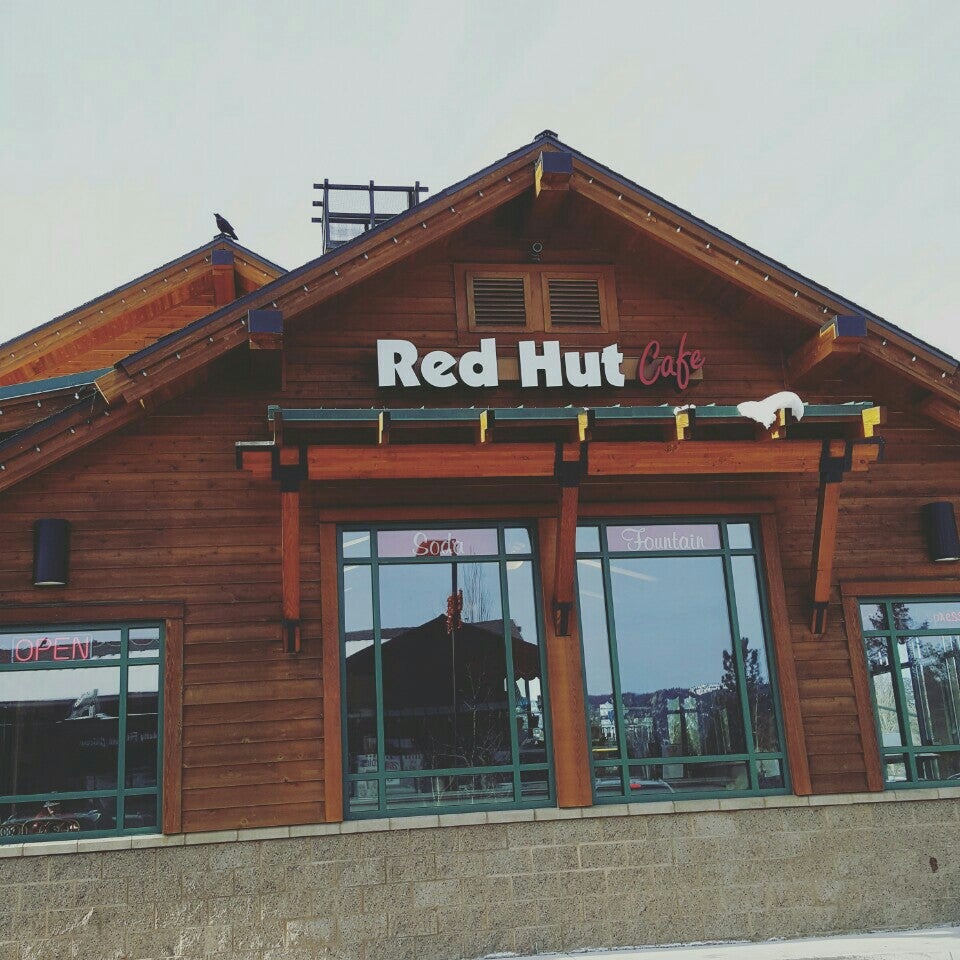 Exterior view of The Red Hut Cafe in Lake Tahoe showcasing its rustic charm
